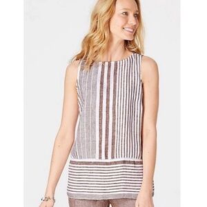 J. Jill Pure Jill Linen Tank Top Brown and White Stripe Size XS Petite